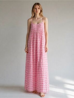 Playa Lucila Pink Gingham Maxi Dress
